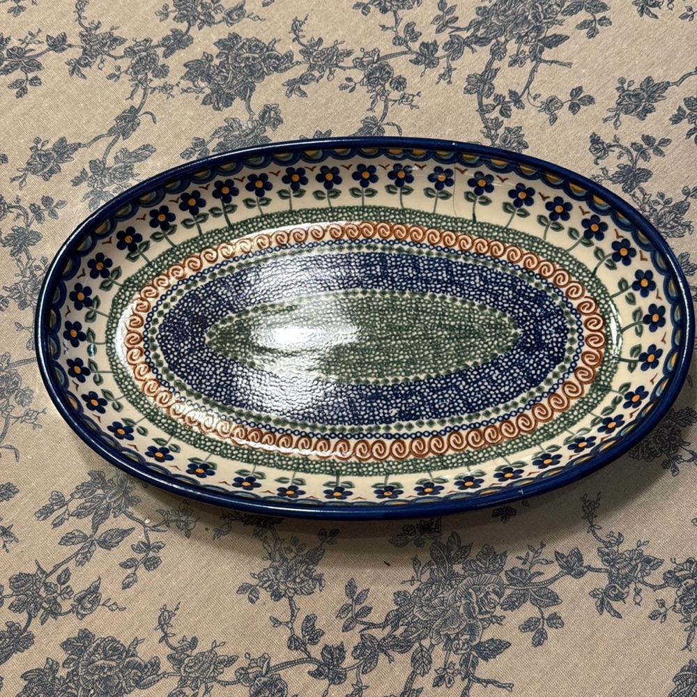 Polish Pottery Large Serving Plate Cracks
